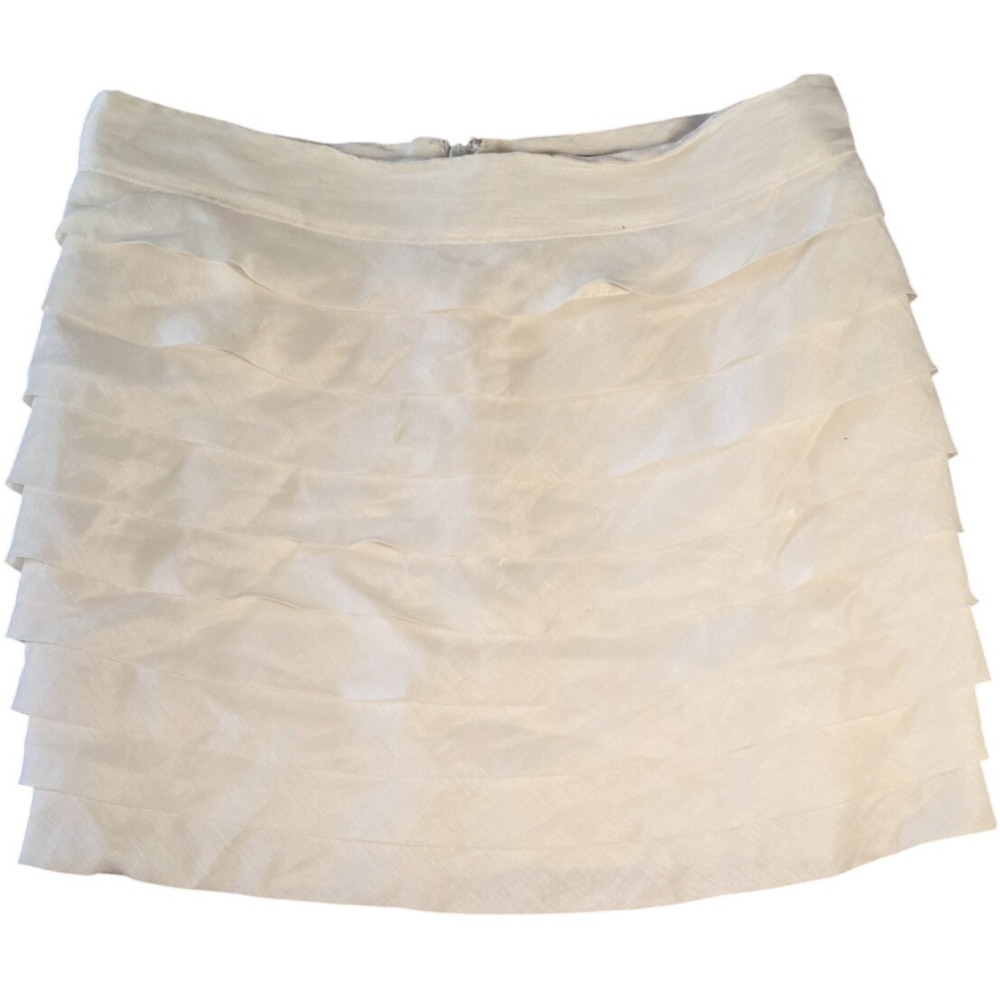Reiss Ivory Linen Silk Blend Tiered Ruffle Mini Skirt Womens Size 10 Cream